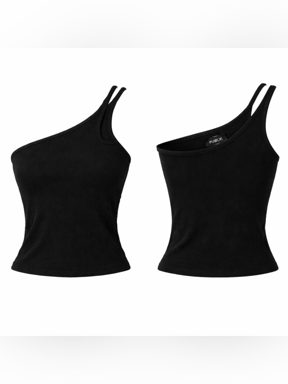 Publik Black Ribbed One Shoulder Tank Top – Size M